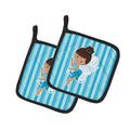 Fairy Blue Stripes Pot Holder Set of 2 Heat Resistant Quilted Hot Pads 7.5 x 7.5 Inch, Insulated Kitchen Trivets for Cooking & Baking