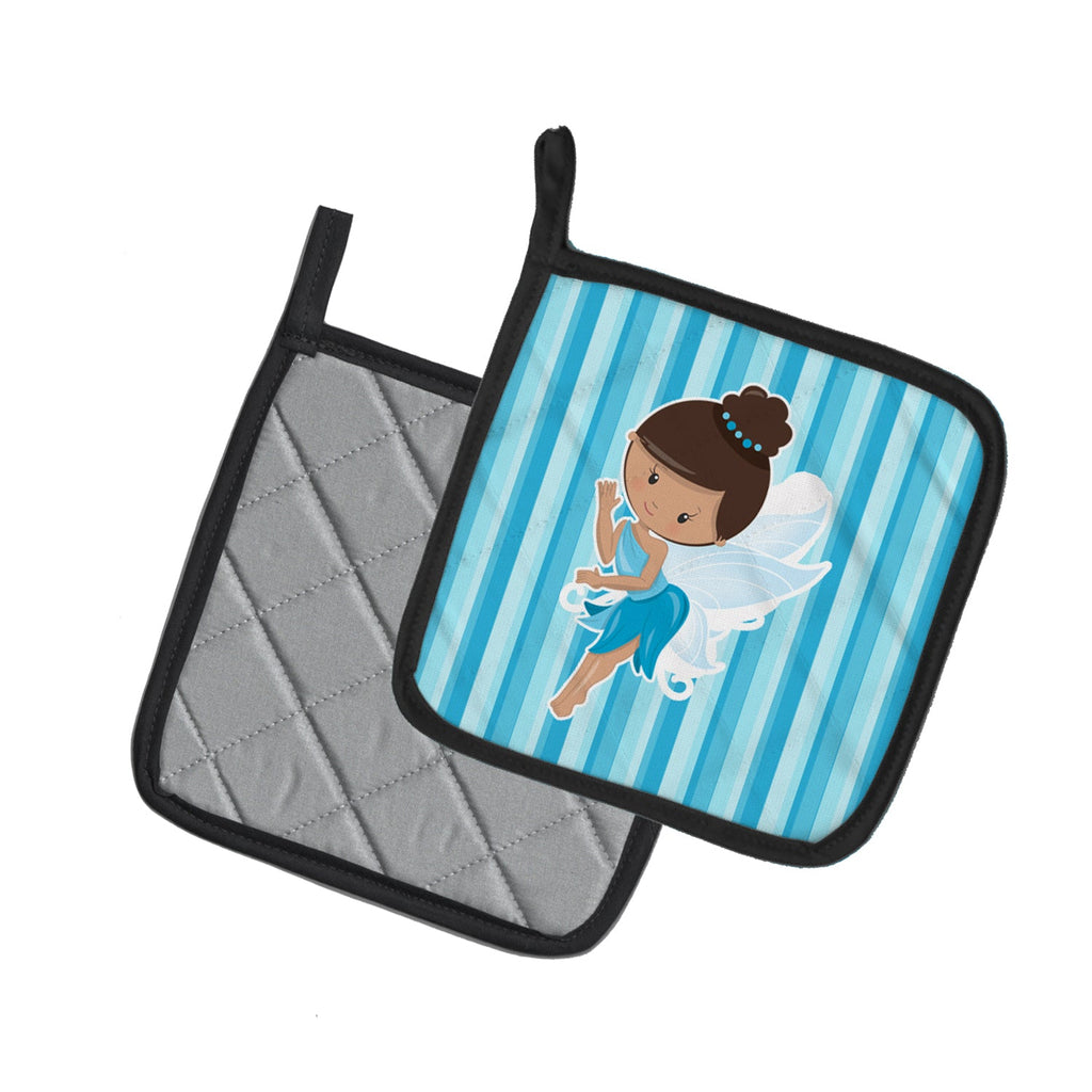 Fairy Blue Stripes Pot Holder Set of 2 Heat Resistant Quilted Hot Pads 7.5 x 7.5 Inch, Insulated Kitchen Trivets for Cooking & Baking