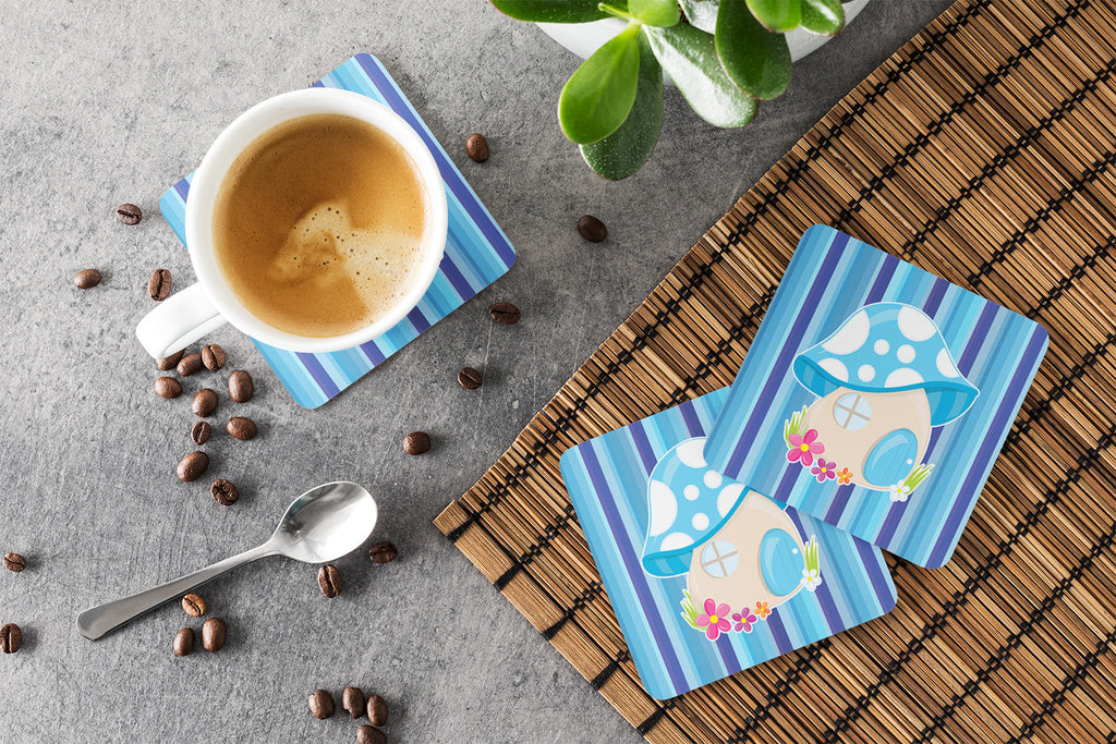 Fairy House Blue Stripes Foam Coasters Set of 4 Cup Coasters for Indoor Outdoor, Tabletop Protection, Anti Slip, Mouse pad Material