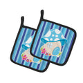 Fairy House Blue Stripes Pot Holder Set of 2 Heat Resistant Quilted Hot Pads 7.5 x 7.5 Inch, Insulated Kitchen Trivets for Cooking & Baking