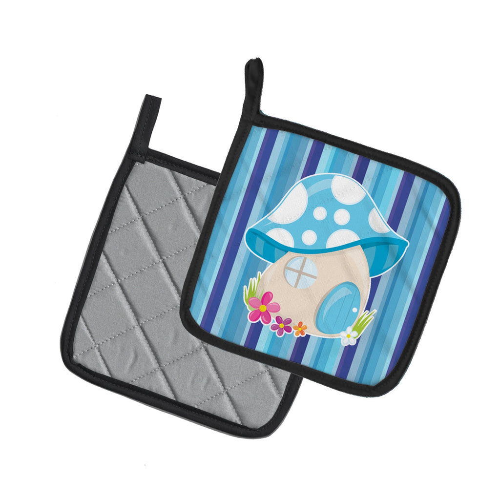 Fairy House Blue Stripes Pot Holder Set of 2 Heat Resistant Quilted Hot Pads 7.5 x 7.5 Inch, Insulated Kitchen Trivets for Cooking & Baking