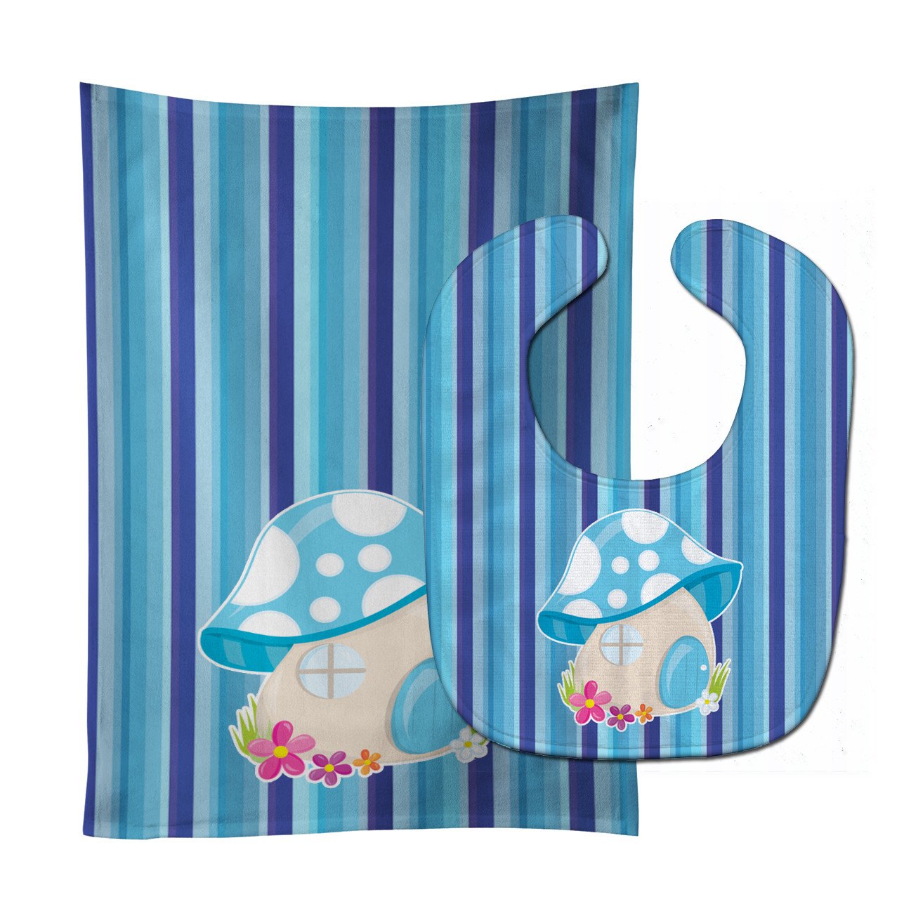 Fairy House Blue Stripes Baby Bib & Burp Cloth Easy-Clean Baby Bib Baby Feeding Accessory Baby Mealtime Essential