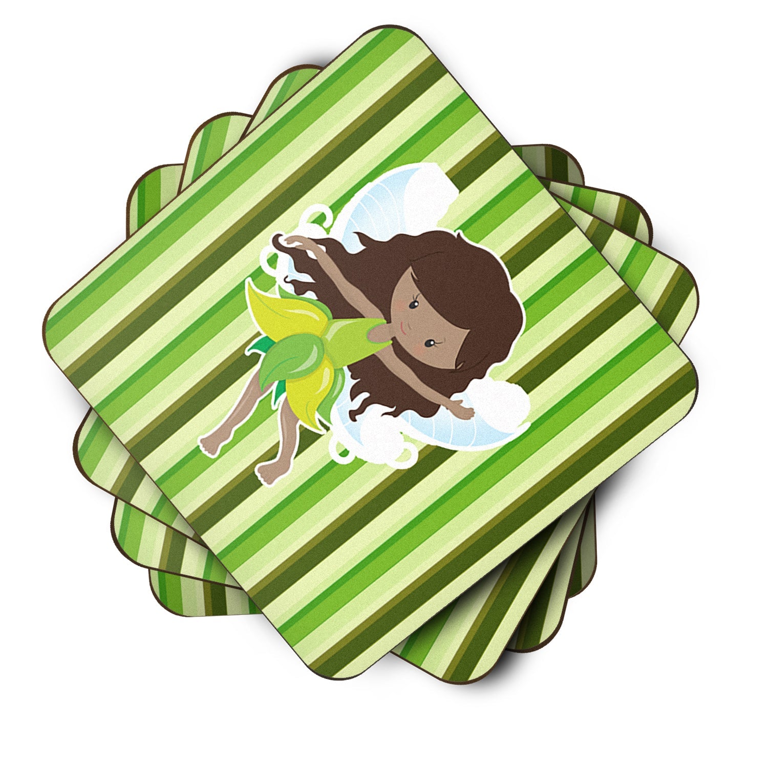 Fairy Green Stripes Foam Coasters Set of 4 Cup Coasters for Indoor Outdoor, Tabletop Protection, Anti Slip, Mouse pad Material