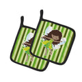Fairy Green Stripes Pot Holder Set of 2 Heat Resistant Quilted Hot Pads 7.5 x 7.5 Inch, Insulated Kitchen Trivets for Cooking & Baking