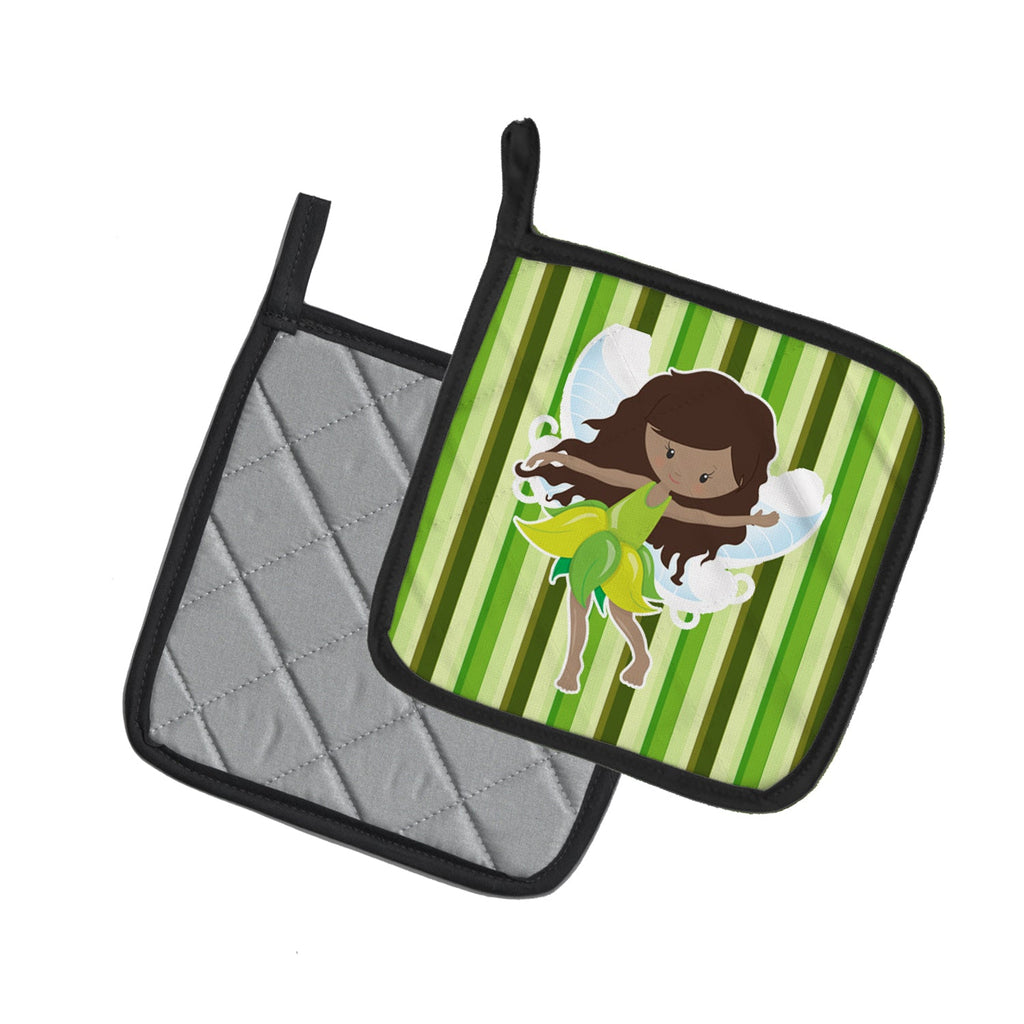 Fairy Green Stripes Pot Holder Set of 2 Heat Resistant Quilted Hot Pads 7.5 x 7.5 Inch, Insulated Kitchen Trivets for Cooking & Baking