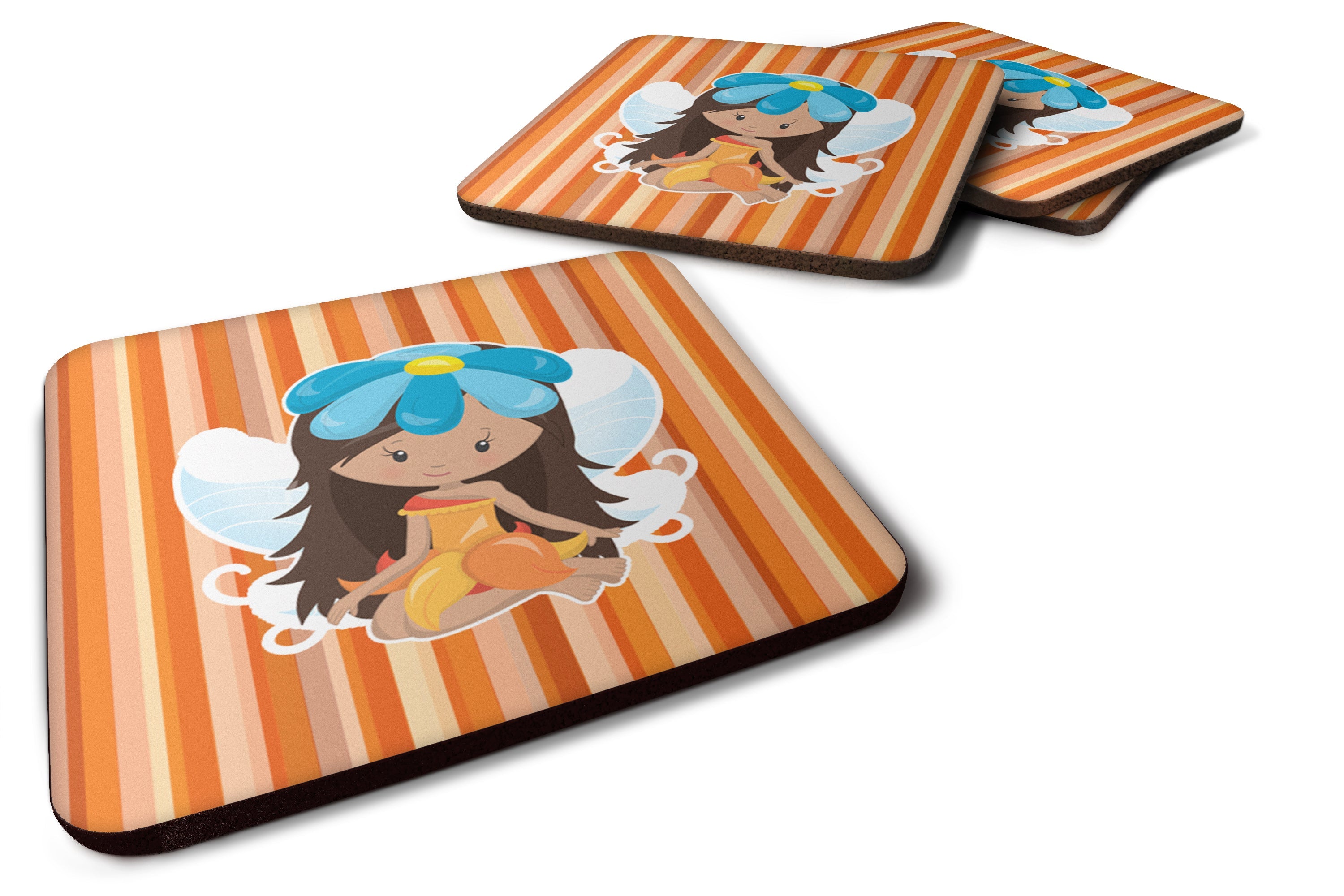 Fairy Orange Stripes Foam Coasters Set of 4 Cup Coasters for Indoor Outdoor, Tabletop Protection, Anti Slip, Mouse pad Material