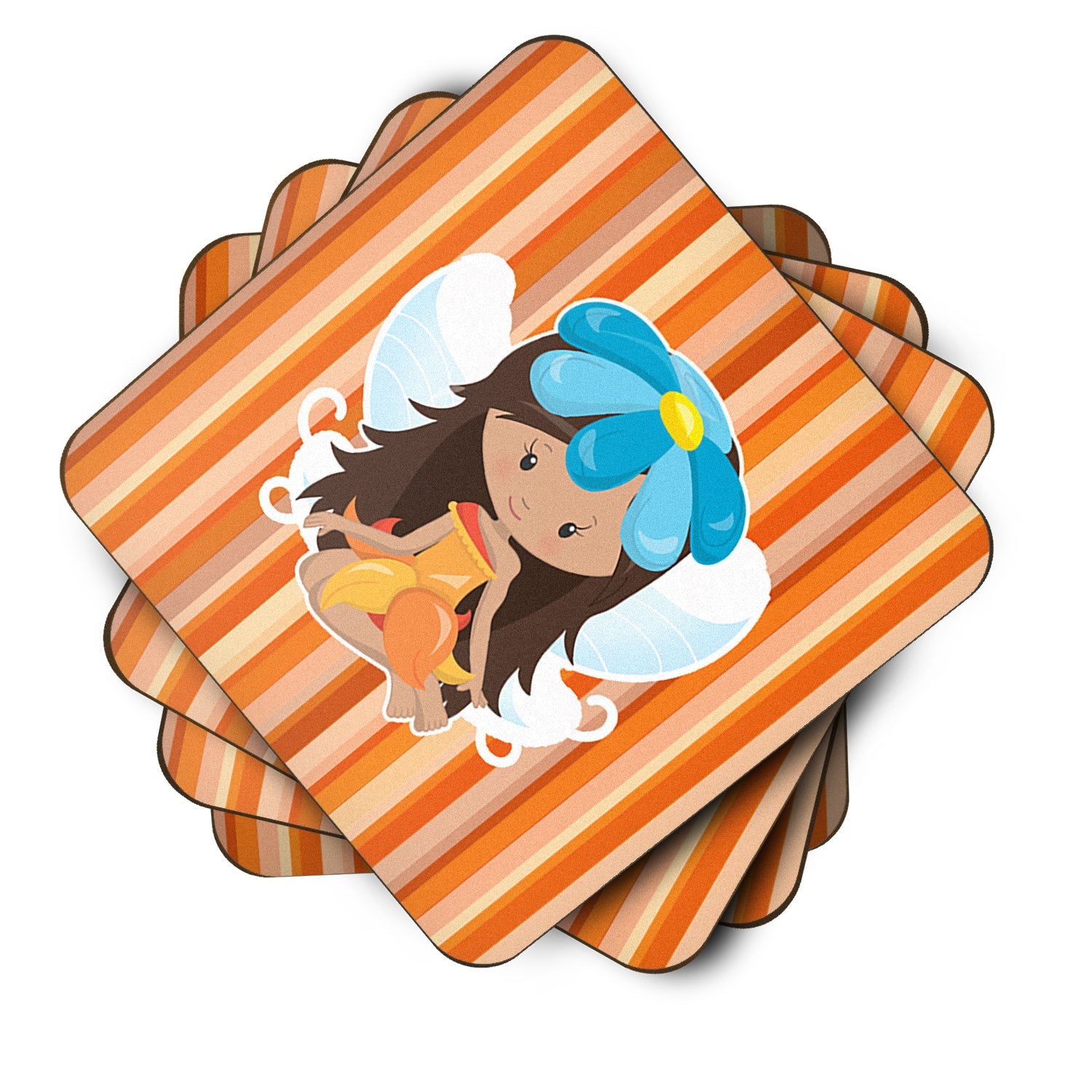Fairy Orange Stripes Foam Coasters Set of 4 Cup Coasters for Indoor Outdoor, Tabletop Protection, Anti Slip, Mouse pad Material