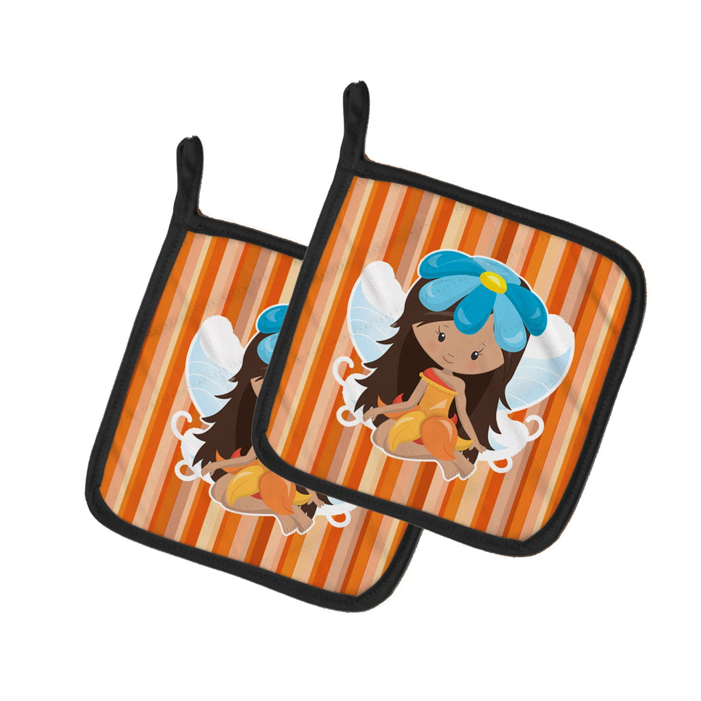 Fairy Orange Stripes Pot Holder Set of 2 Heat Resistant Quilted Hot Pads 7.5 x 7.5 Inch, Insulated Kitchen Trivets for Cooking & Baking