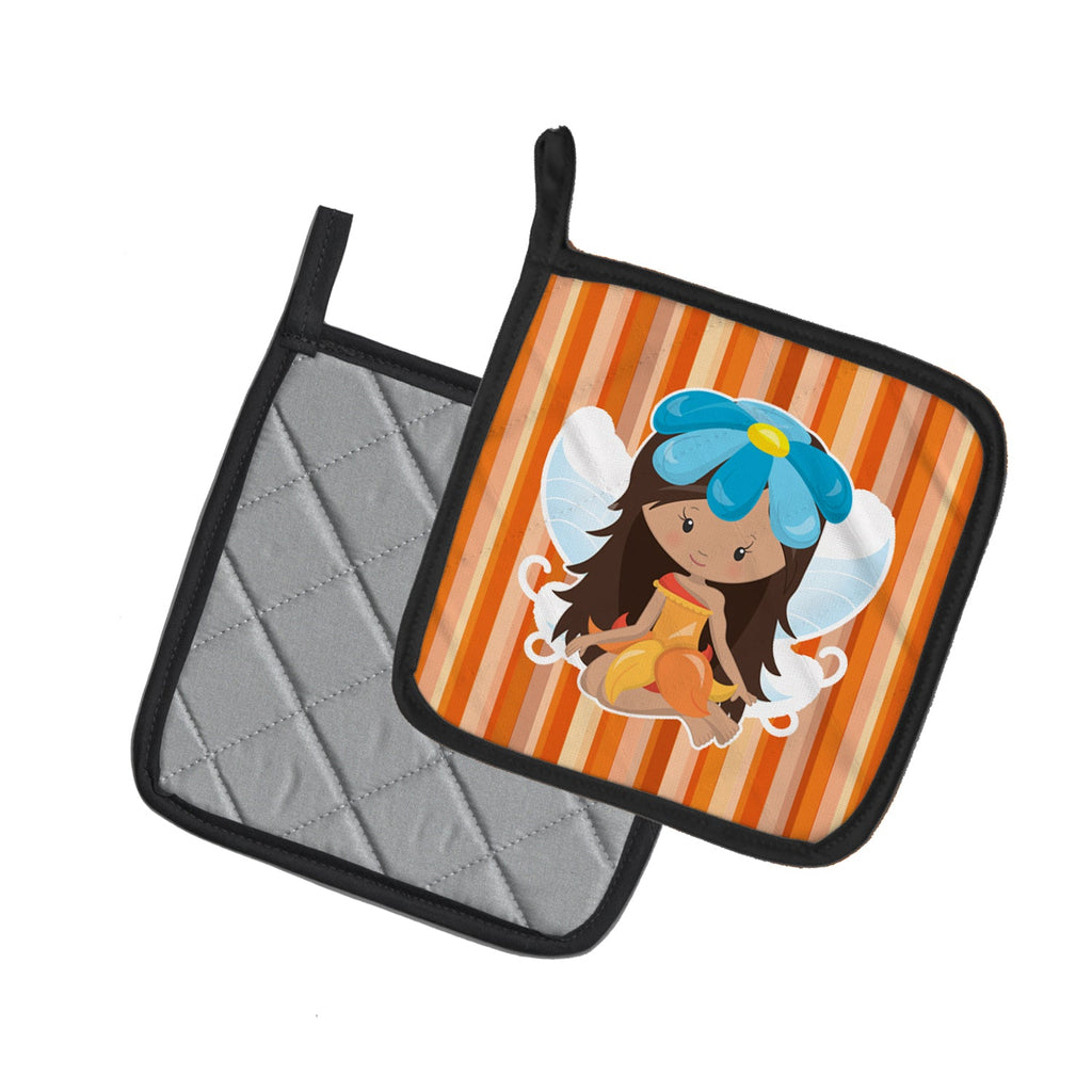 Fairy Orange Stripes Pot Holder Set of 2 Heat Resistant Quilted Hot Pads 7.5 x 7.5 Inch, Insulated Kitchen Trivets for Cooking & Baking
