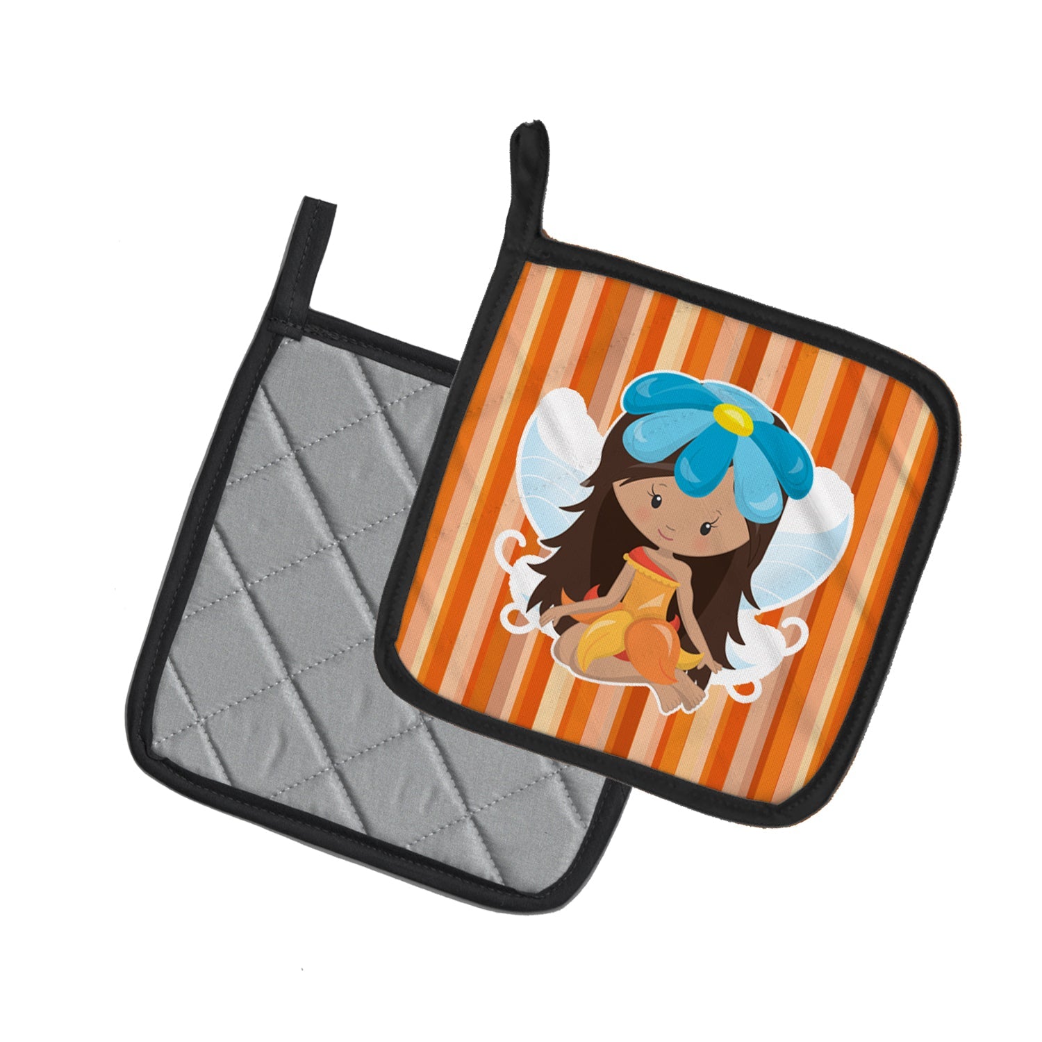 Fairy Orange Stripes Pot Holder Set of 2 Heat Resistant Quilted Hot Pads 7.5 x 7.5 Inch, Insulated Kitchen Trivets for Cooking & Baking
