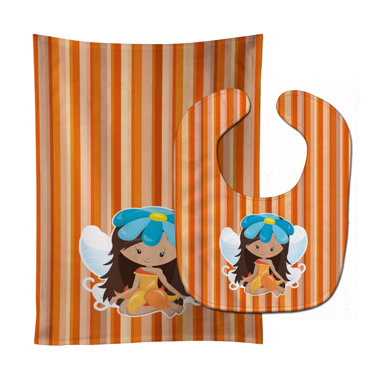 Fairy Orange Stripes Baby Bib & Burp Cloth Easy-Clean Baby Bib Baby Feeding Accessory Baby Mealtime Essential