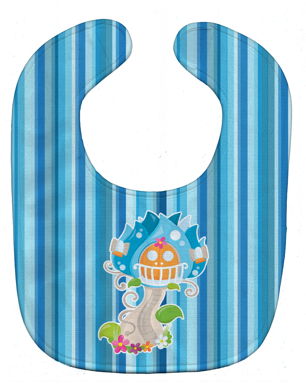 Fairy House Blue Stripes Baby Bib Easy-Clean Baby Bib Baby Feeding Accessory Baby Mealtime Essential, 10 x 13, Multicolor