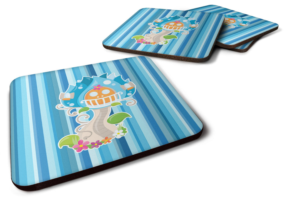 Fairy House Blue Stripes Foam Coasters Set of 4 Cup Coasters for Indoor Outdoor, Tabletop Protection, Anti Slip, Mouse pad Material