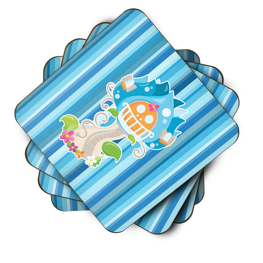 Fairy House Blue Stripes Foam Coasters Set of 4 Cup Coasters for Indoor Outdoor, Tabletop Protection, Anti Slip, Mouse pad Material