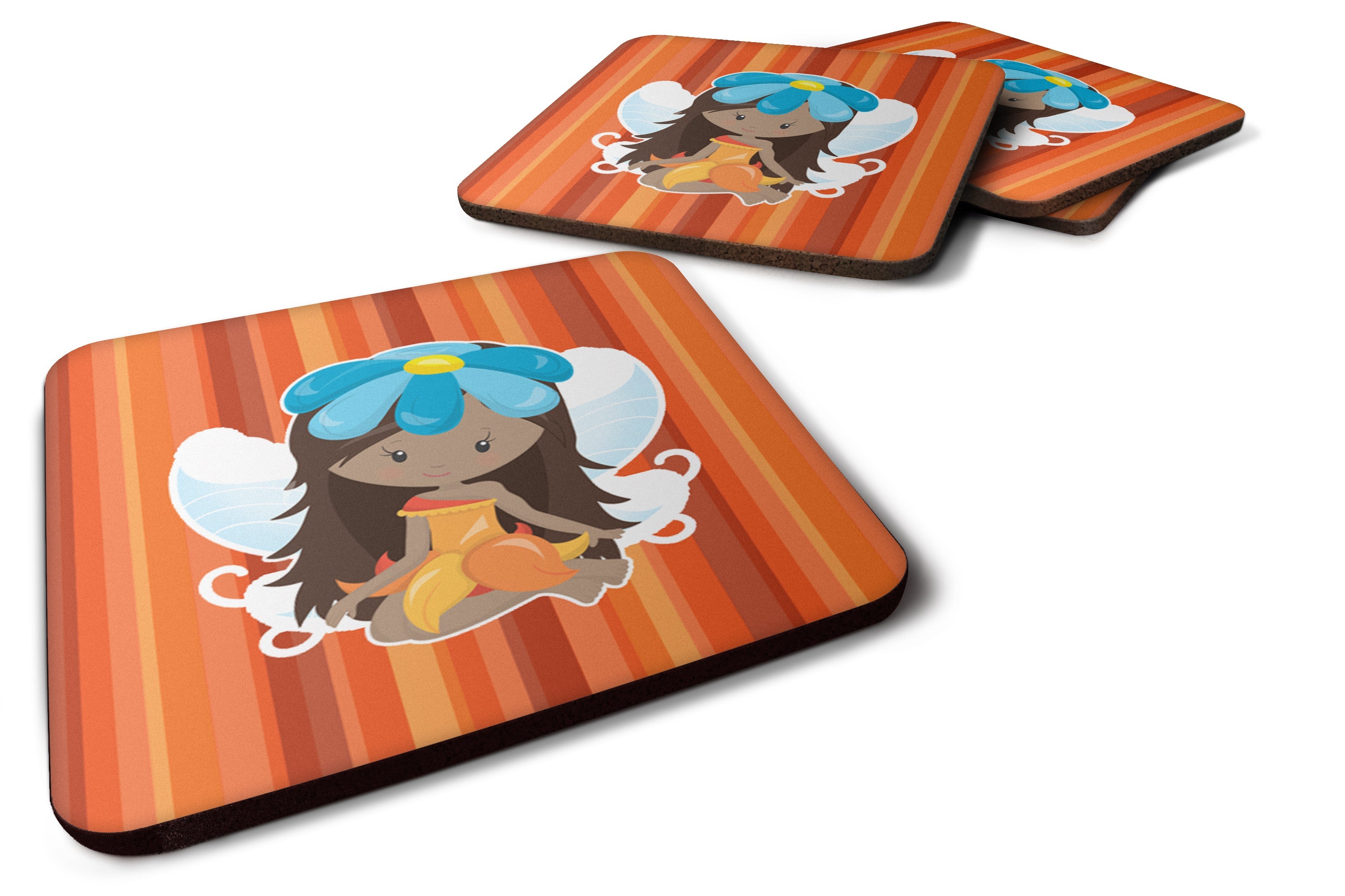 Fairy Orange Stripes Foam Coasters Set of 4 Cup Coasters for Indoor Outdoor, Tabletop Protection, Anti Slip, Mouse pad Material