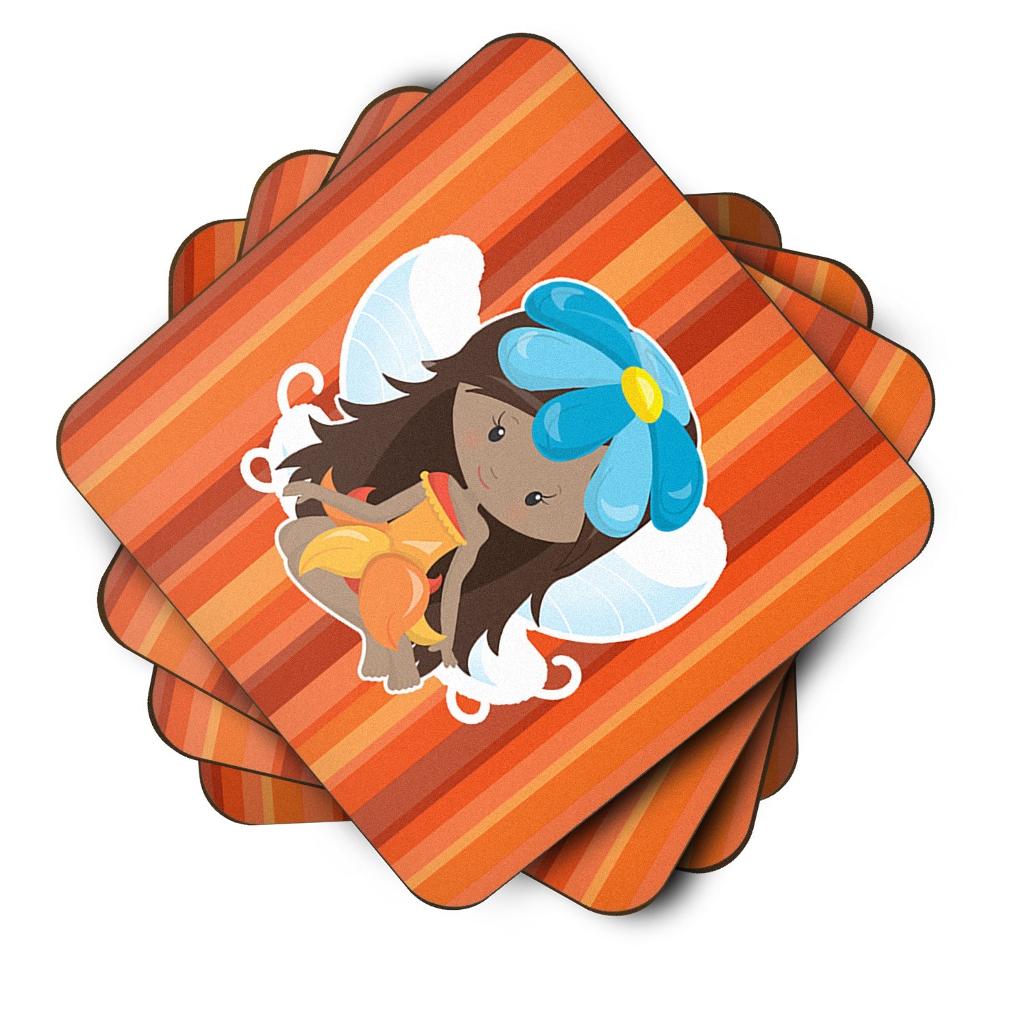 Fairy Orange Stripes Foam Coasters Set of 4 Cup Coasters for Indoor Outdoor, Tabletop Protection, Anti Slip, Mouse pad Material