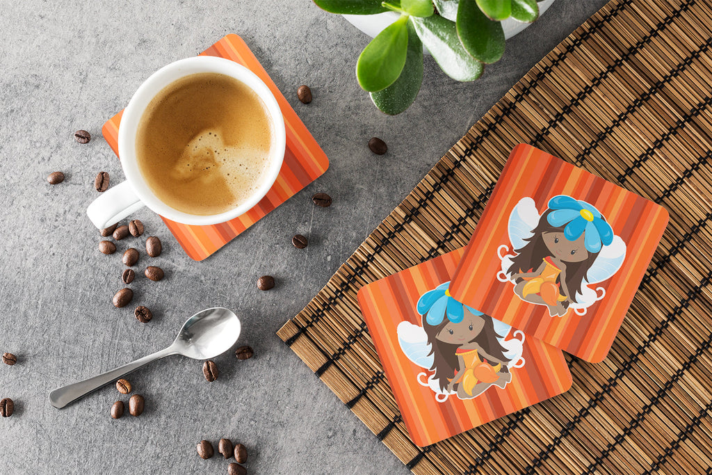 Fairy Orange Stripes Foam Coasters Set of 4 Cup Coasters for Indoor Outdoor, Tabletop Protection, Anti Slip, Mouse pad Material