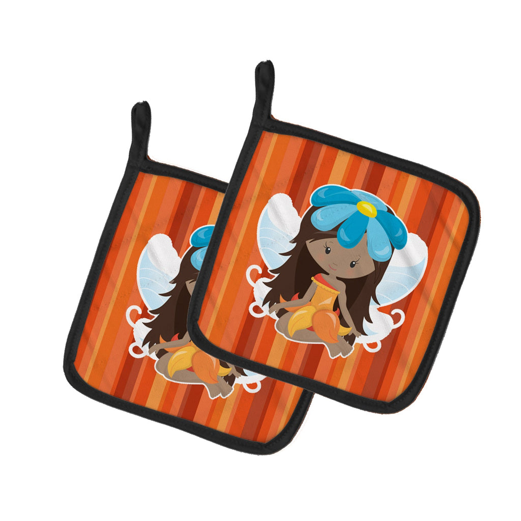 Fairy Orange Stripes Pot Holder Set of 2 Heat Resistant Quilted Hot Pads 7.5 x 7.5 Inch, Insulated Kitchen Trivets for Cooking & Baking