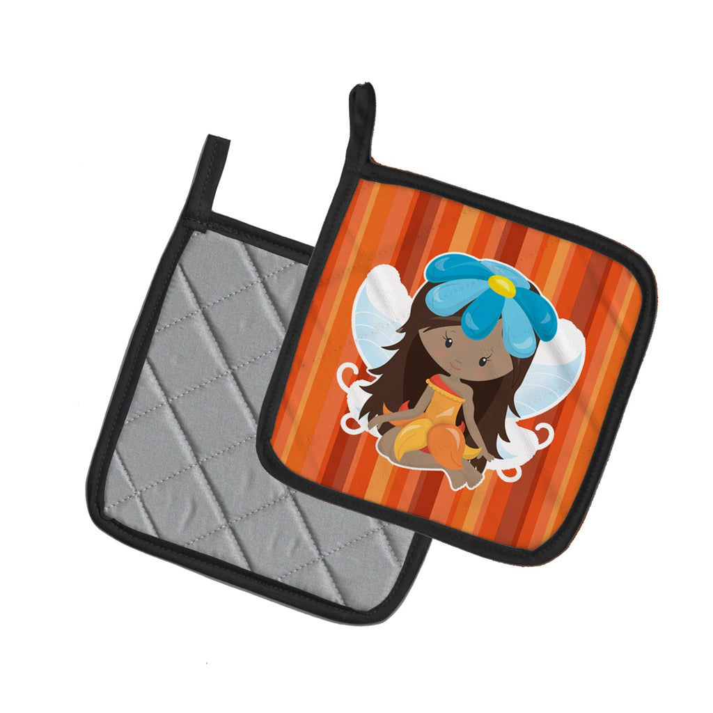 Fairy Orange Stripes Pot Holder Set of 2 Heat Resistant Quilted Hot Pads 7.5 x 7.5 Inch, Insulated Kitchen Trivets for Cooking & Baking