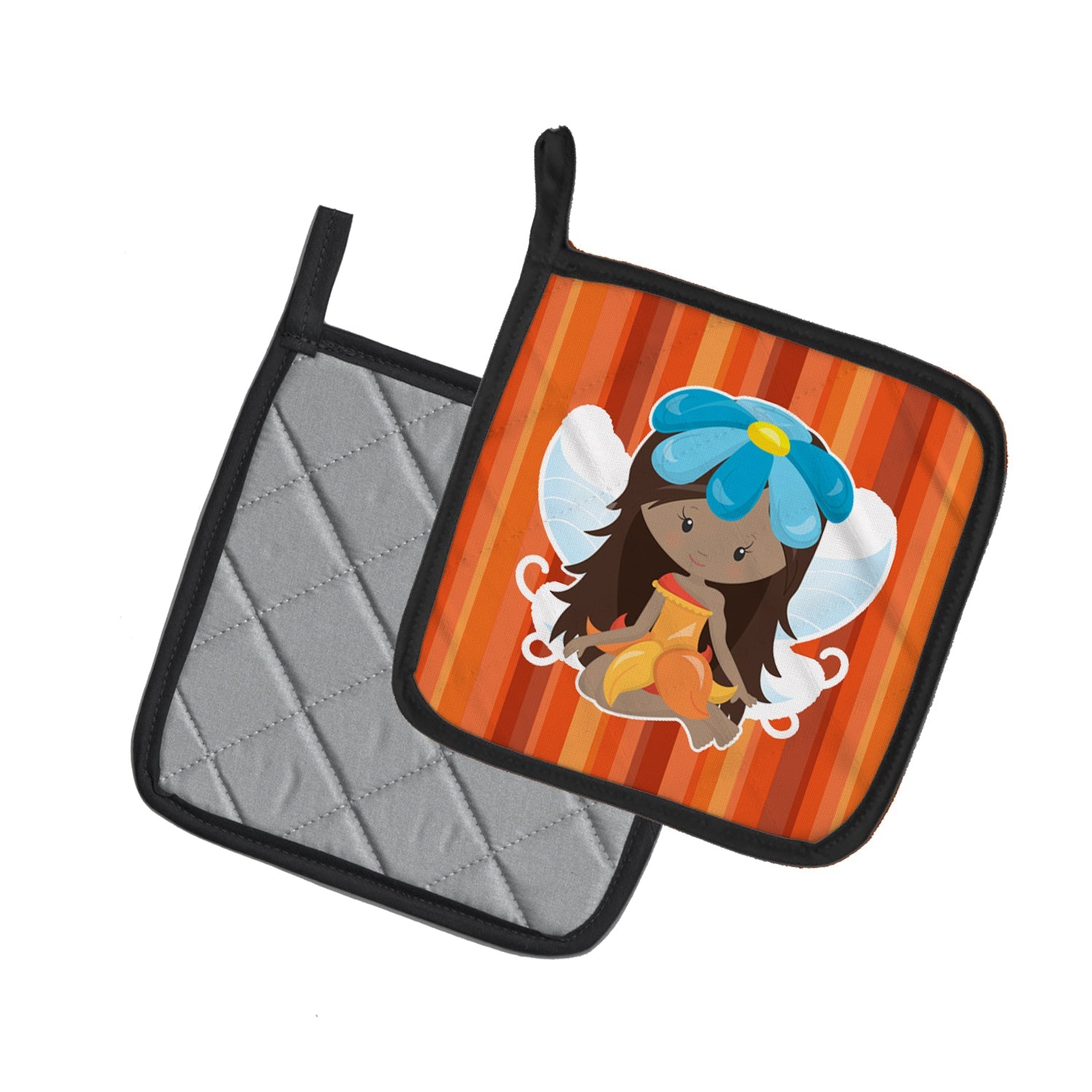 Fairy Orange Stripes Pot Holder Set of 2 Heat Resistant Quilted Hot Pads 7.5 x 7.5 Inch, Insulated Kitchen Trivets for Cooking & Baking