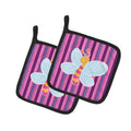 Dragonfly in Pink Stripes Pot Holder Set of 2 Heat Resistant Quilted Hot Pads 7.5 x 7.5 Inch, Insulated Kitchen Trivets for Cooking & Baking