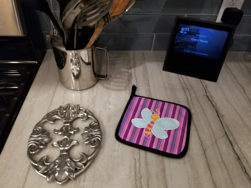 Dragonfly in Pink Stripes Pot Holder Set of 2 Heat Resistant Quilted Hot Pads 7.5 x 7.5 Inch, Insulated Kitchen Trivets for Cooking & Baking