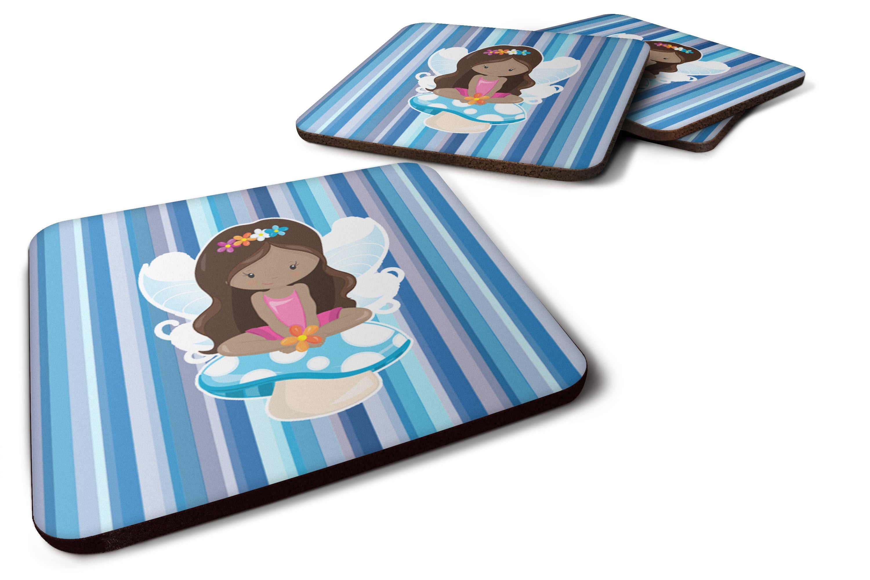 Fairy Blue Stripes Foam Coasters Set of 4 Cup Coasters for Indoor Outdoor, Tabletop Protection, Anti Slip, Mouse pad Material