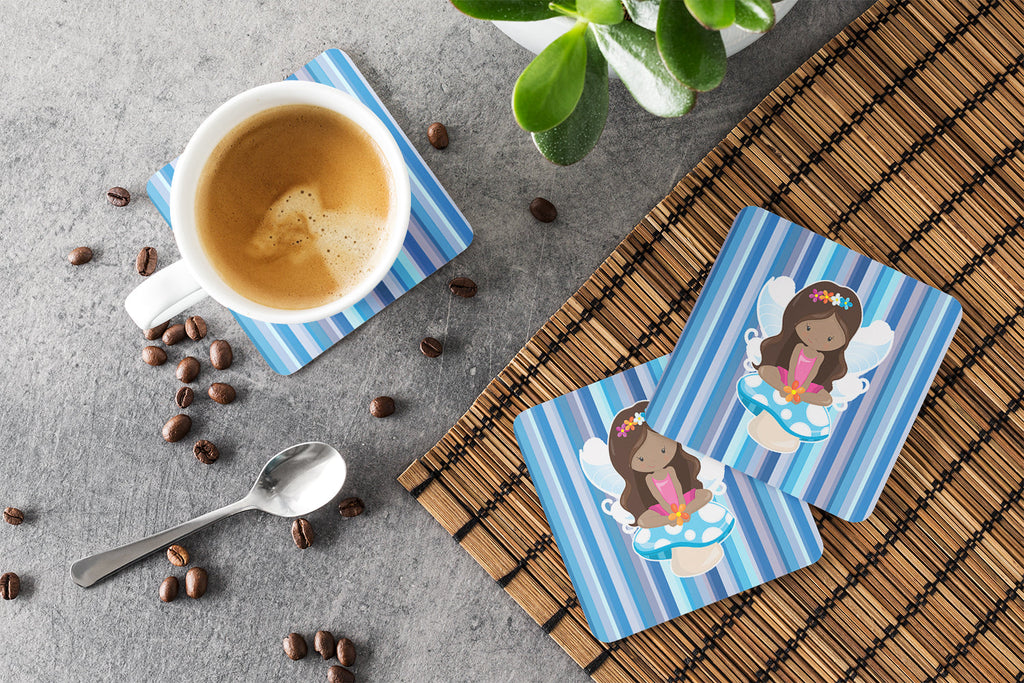 Fairy Blue Stripes Foam Coasters Set of 4 Cup Coasters for Indoor Outdoor, Tabletop Protection, Anti Slip, Mouse pad Material