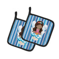 Fairy Blue Stripes Pot Holder Set of 2 Heat Resistant Quilted Hot Pads 7.5 x 7.5 Inch, Insulated Kitchen Trivets for Cooking & Baking