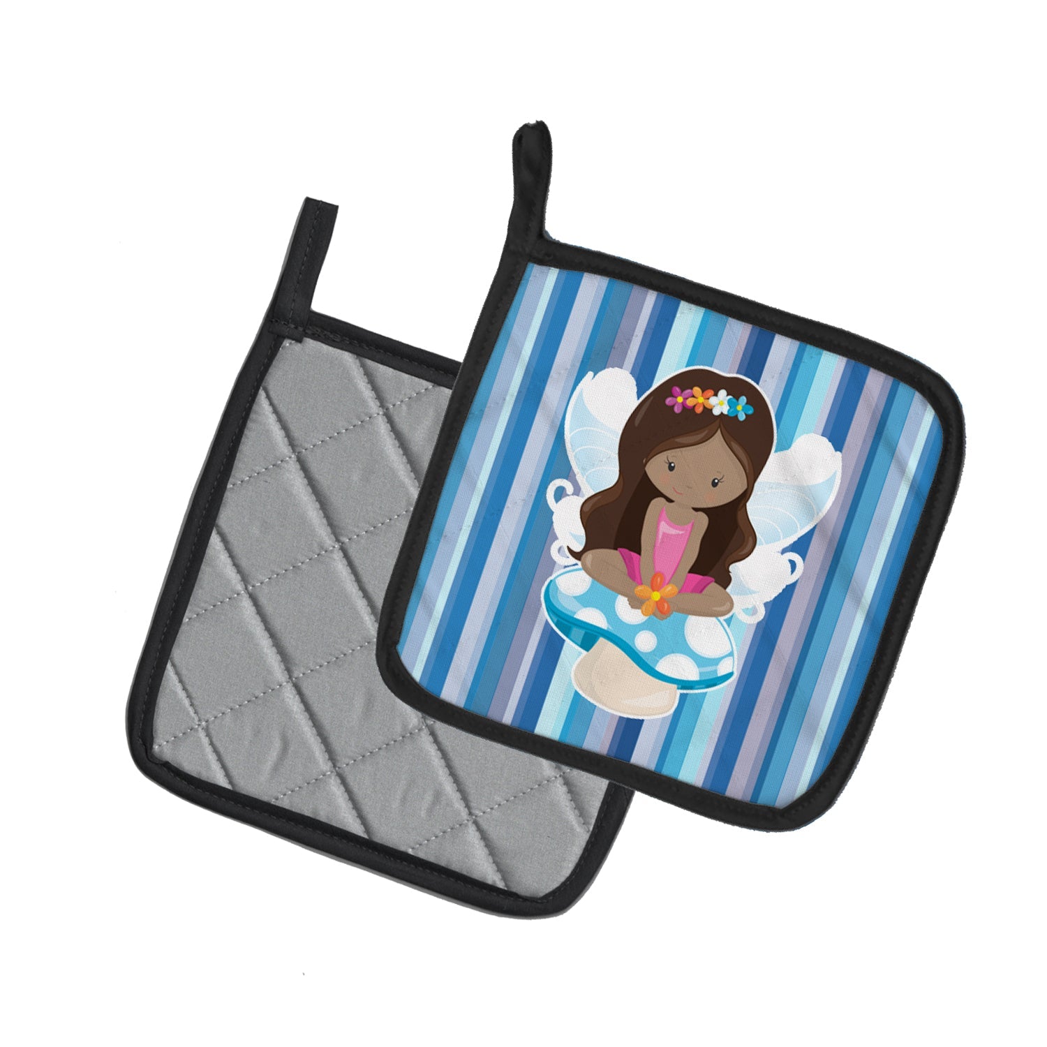 Fairy Blue Stripes Pot Holder Set of 2 Heat Resistant Quilted Hot Pads 7.5 x 7.5 Inch, Insulated Kitchen Trivets for Cooking & Baking