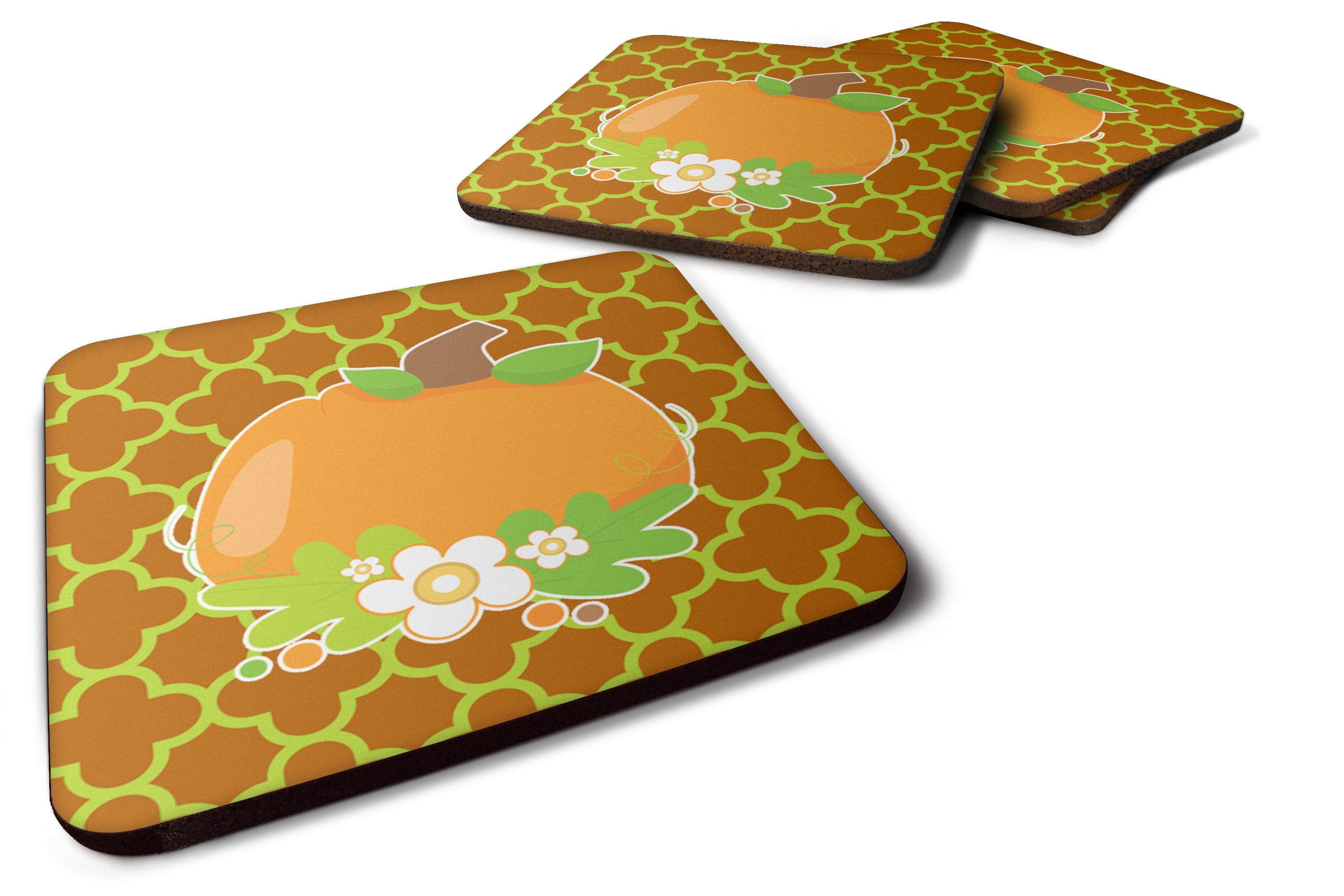 Fall Pumpkin Orange Quatrfoil Foam Coasters Set of 4 Cup Coasters for Indoor Outdoor, Tabletop Protection, Anti Slip, Mouse pad Material