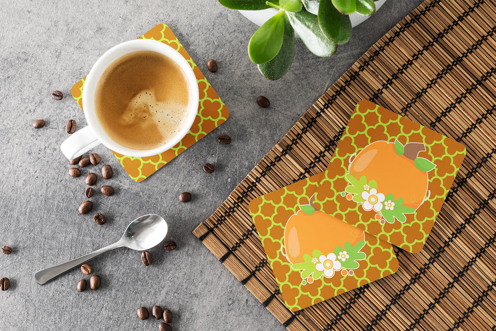 Fall Pumpkin Orange Quatrfoil Foam Coasters Set of 4 Cup Coasters for Indoor Outdoor, Tabletop Protection, Anti Slip, Mouse pad Material