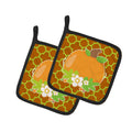 Fall Pumpkin Orange Quatrfoil Pot Holder Set of 2 Heat Resistant Quilted Hot Pads 7.5 x 7.5 Inch, Insulated Kitchen Trivets for Cooking & Baking