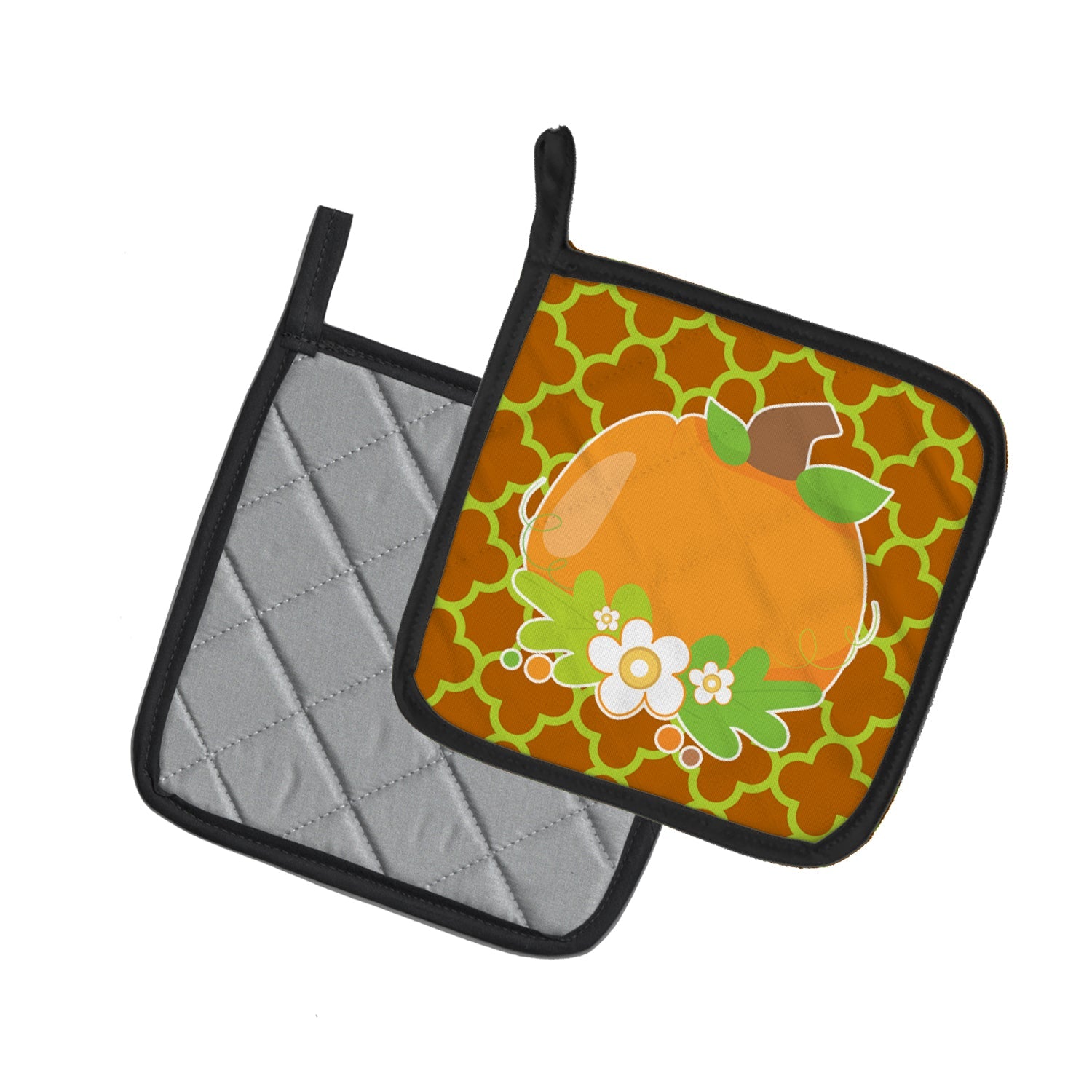 Fall Pumpkin Orange Quatrfoil Pot Holder Set of 2 Heat Resistant Quilted Hot Pads 7.5 x 7.5 Inch, Insulated Kitchen Trivets for Cooking & Baking