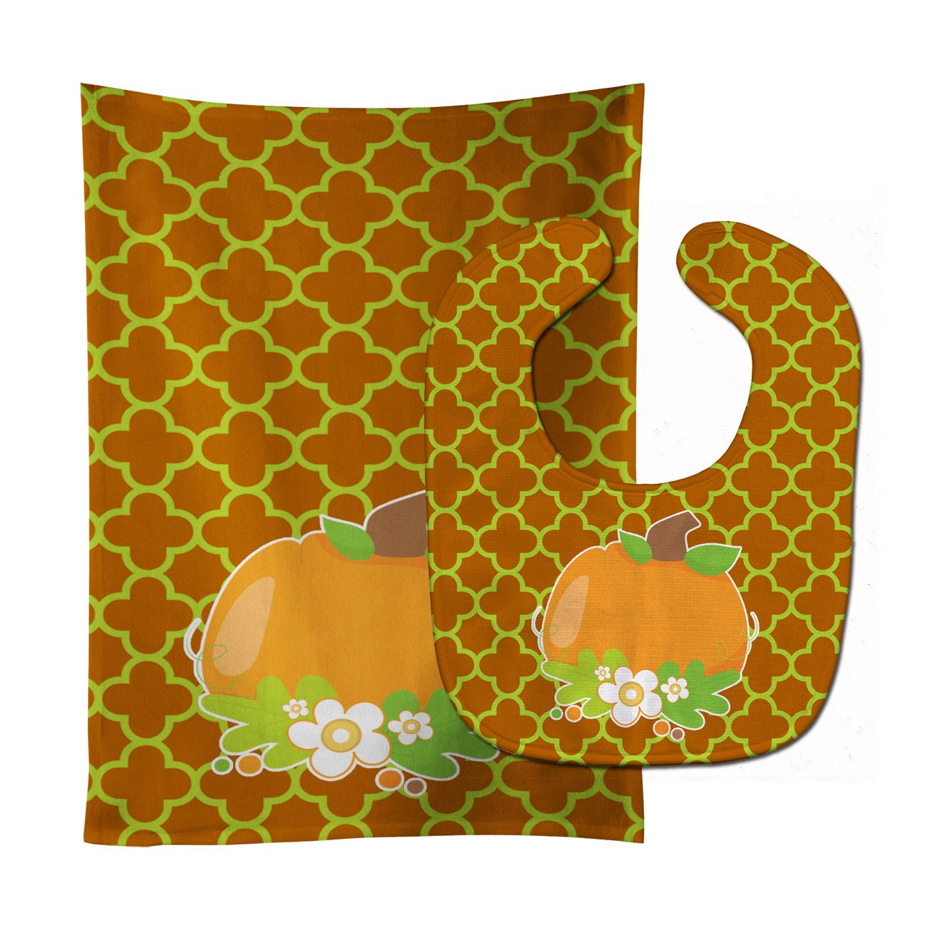 Fall Pumpkin Orange Quatrfoil Baby Bib & Burp Cloth Easy-Clean Baby Bib Baby Feeding Accessory Baby Mealtime Essential