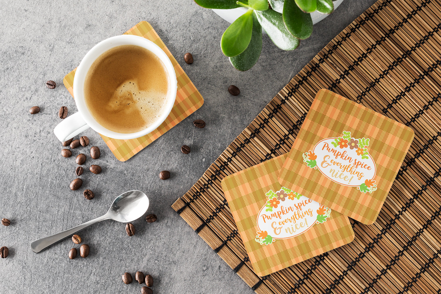 Fall Pumpkin Spice and Everything Foam Coasters Set of 4 Cup Coasters for Indoor Outdoor, Tabletop Protection, Anti Slip, Mouse pad Material