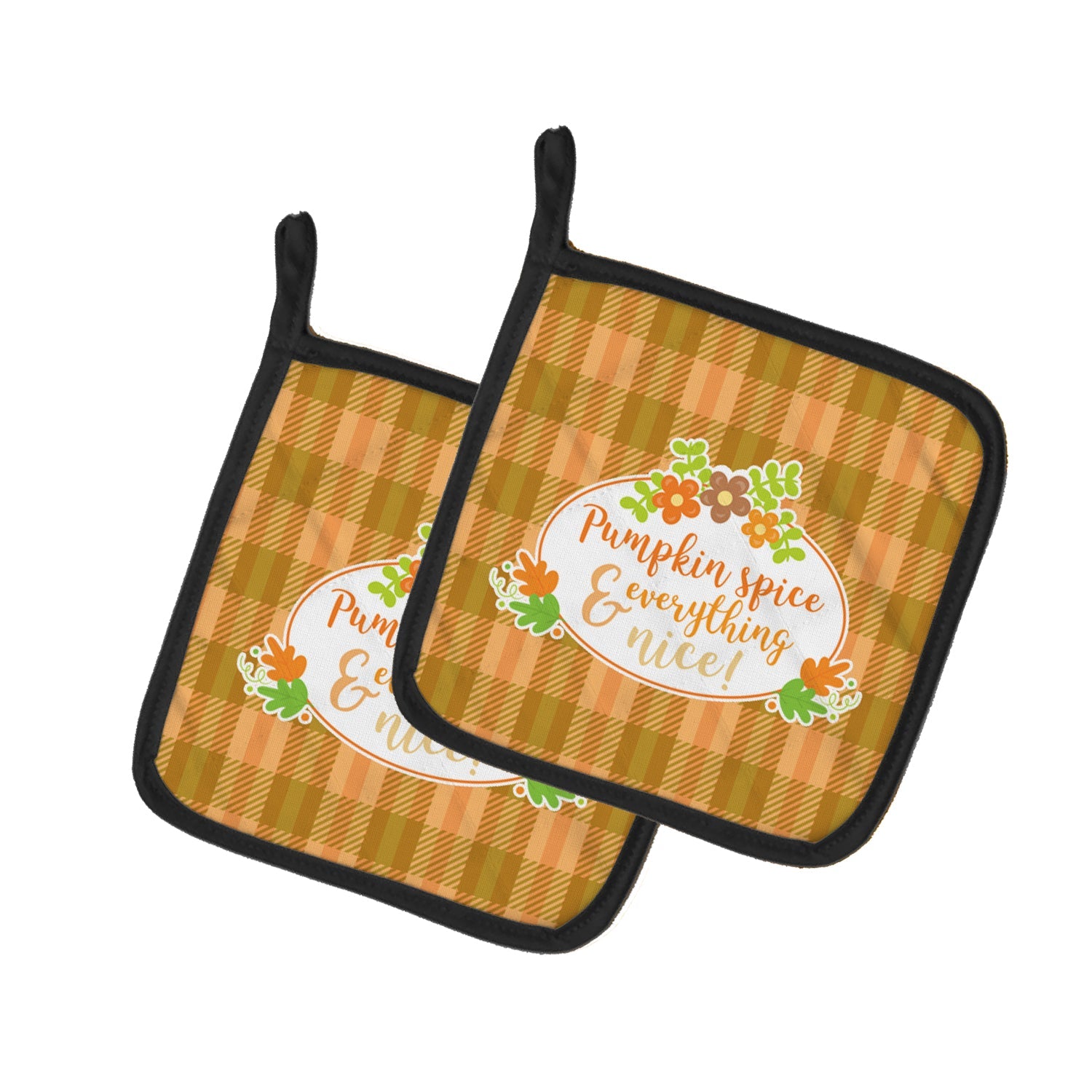 Fall Pumpkin Spice and Everything Pot Holder Set of 2 Heat Resistant Quilted Hot Pads 7.5 x 7.5 Inch, Insulated Kitchen Trivets for Cooking & Baking