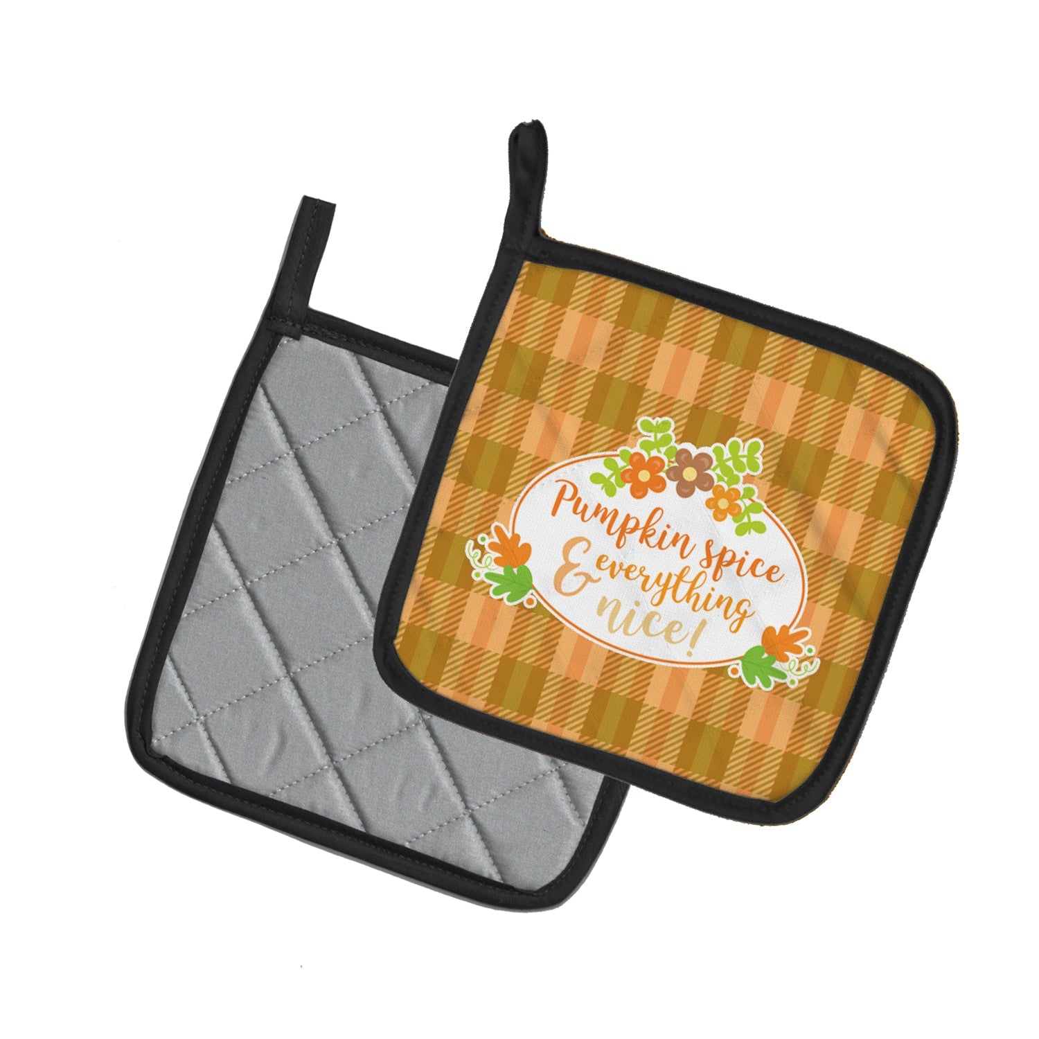 Fall Pumpkin Spice and Everything Pot Holder Set of 2 Heat Resistant Quilted Hot Pads 7.5 x 7.5 Inch, Insulated Kitchen Trivets for Cooking & Baking