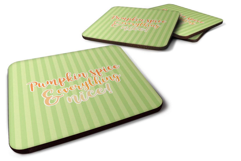 Fall Pumpkin Spice Green Stripe Foam Coasters Set of 4 Cup Coasters for Indoor Outdoor, Tabletop Protection, Anti Slip, Mouse pad Material