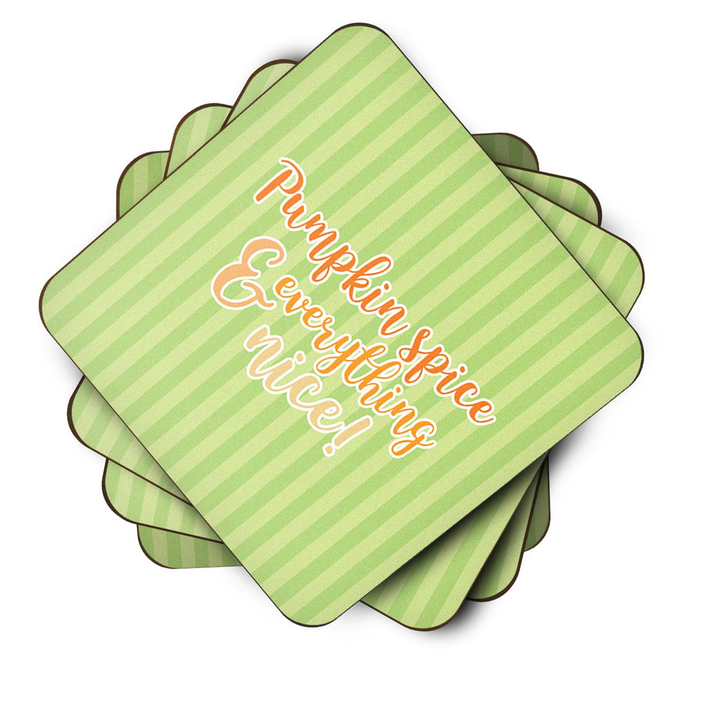 Fall Pumpkin Spice Green Stripe Foam Coasters Set of 4 Cup Coasters for Indoor Outdoor, Tabletop Protection, Anti Slip, Mouse pad Material