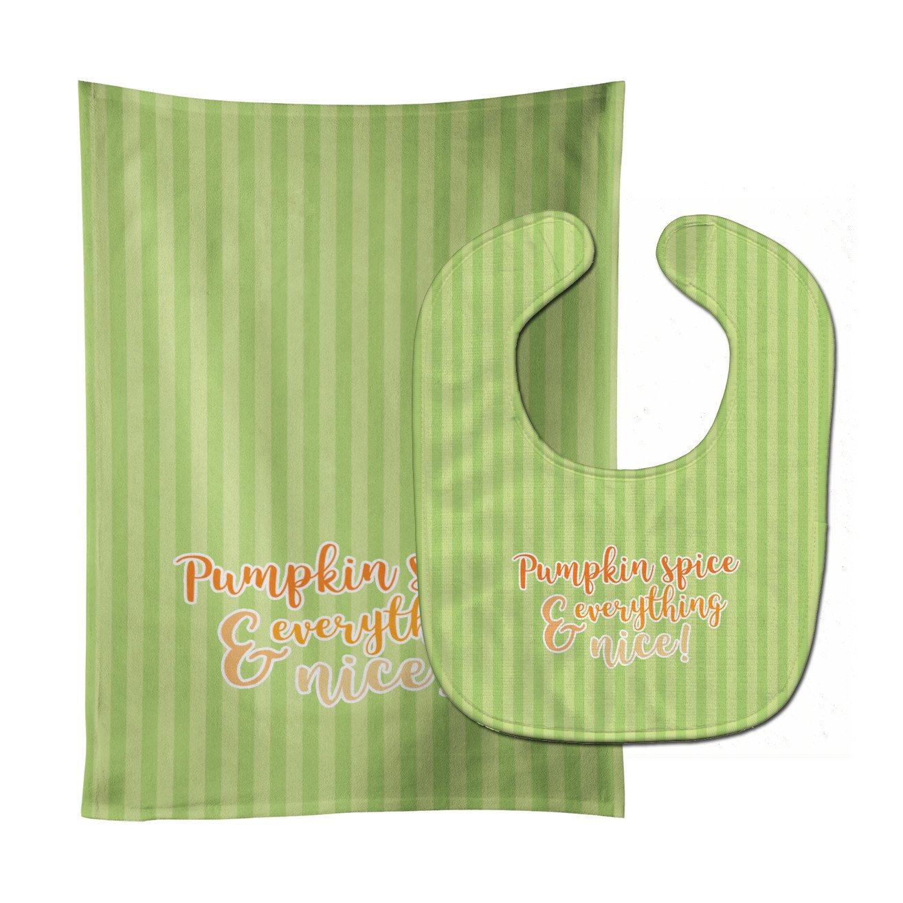 Fall Pumpkin Spice Green Stripe Baby Bib & Burp Cloth Easy-Clean Baby Bib Baby Feeding Accessory Baby Mealtime Essential