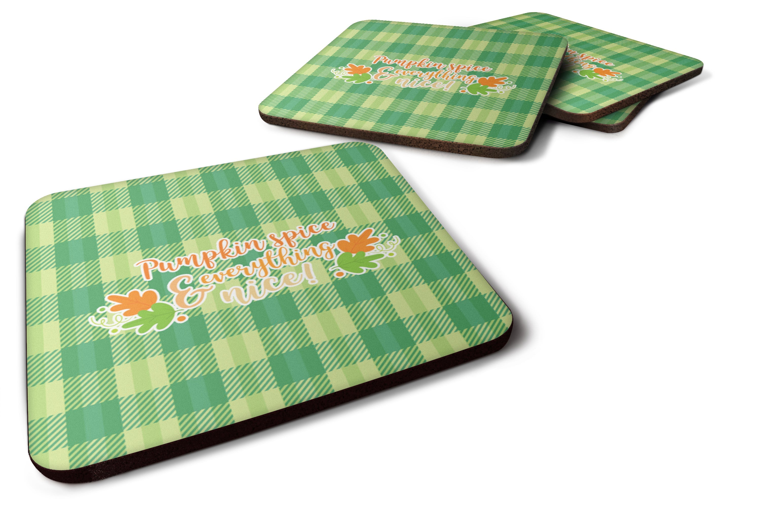 Fall Pumpkin Spice Gingham Foam Coasters Set of 4 Cup Coasters for Indoor Outdoor, Tabletop Protection, Anti Slip, Mouse pad Material