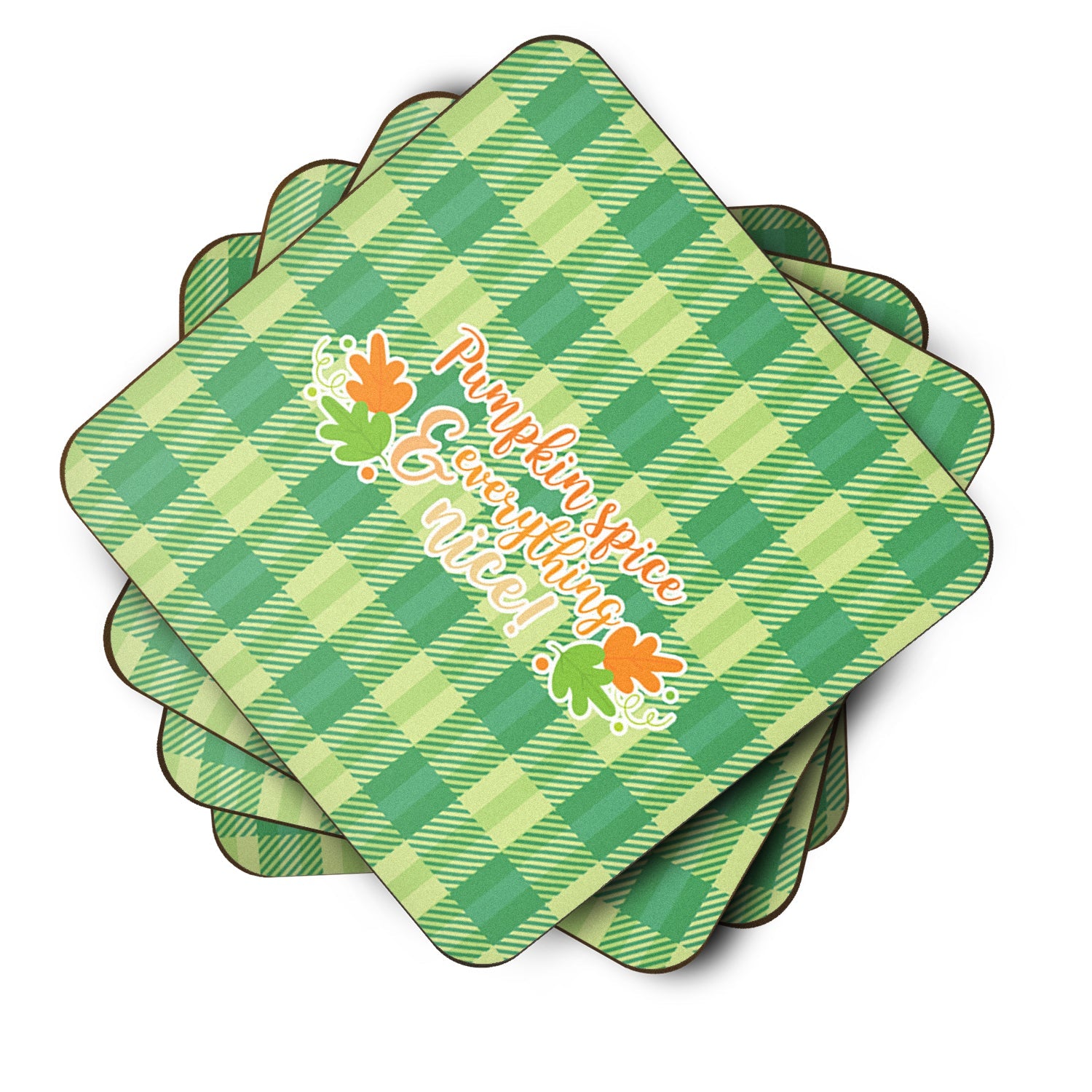 Fall Pumpkin Spice Gingham Foam Coasters Set of 4 Cup Coasters for Indoor Outdoor, Tabletop Protection, Anti Slip, Mouse pad Material