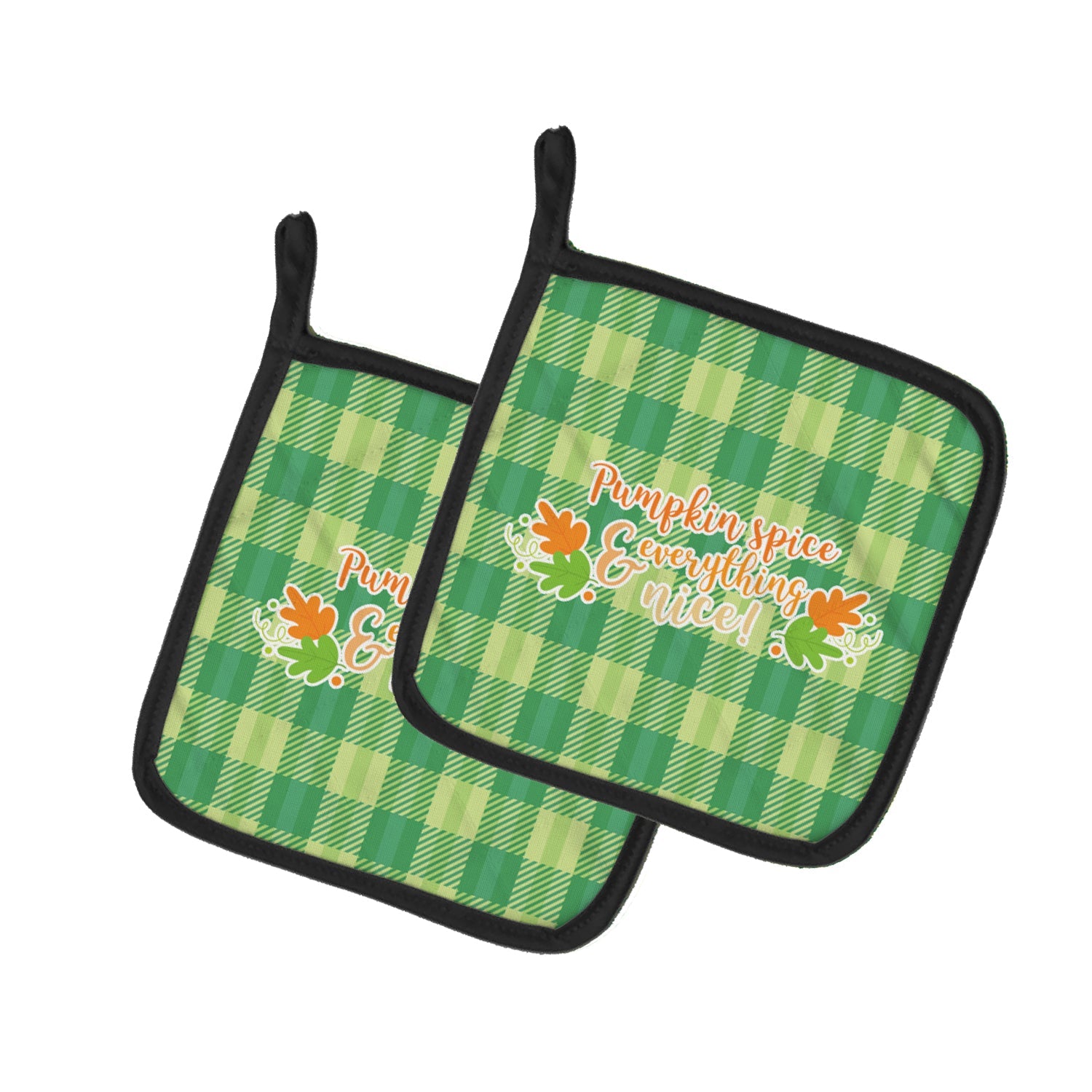 Fall Pumpkin Spice Gingham Pot Holder Set of 2 Heat Resistant Quilted Hot Pads 7.5 x 7.5 Inch, Insulated Kitchen Trivets for Cooking & Baking