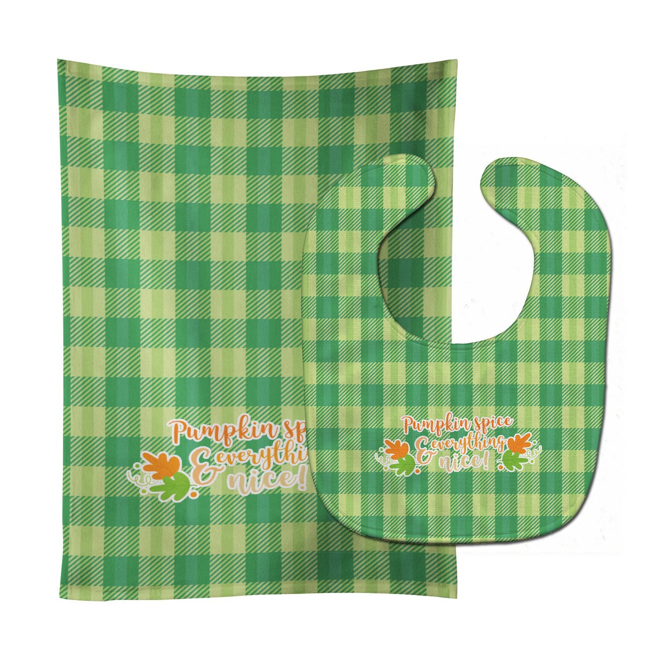 Fall Pumpkin Spice Gingham Baby Bib & Burp Cloth Easy-Clean Baby Bib Baby Feeding Accessory Baby Mealtime Essential