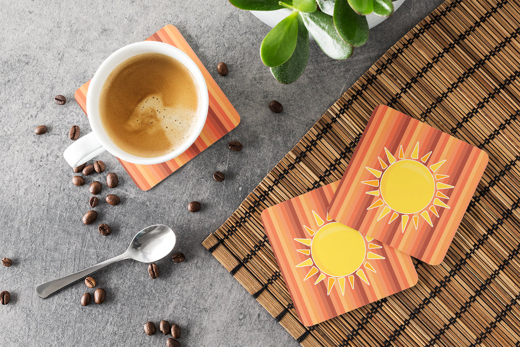 Sun with Stripes Foam Coasters Set of 4 Cup Coasters for Indoor Outdoor, Tabletop Protection, Anti Slip, Mouse pad Material