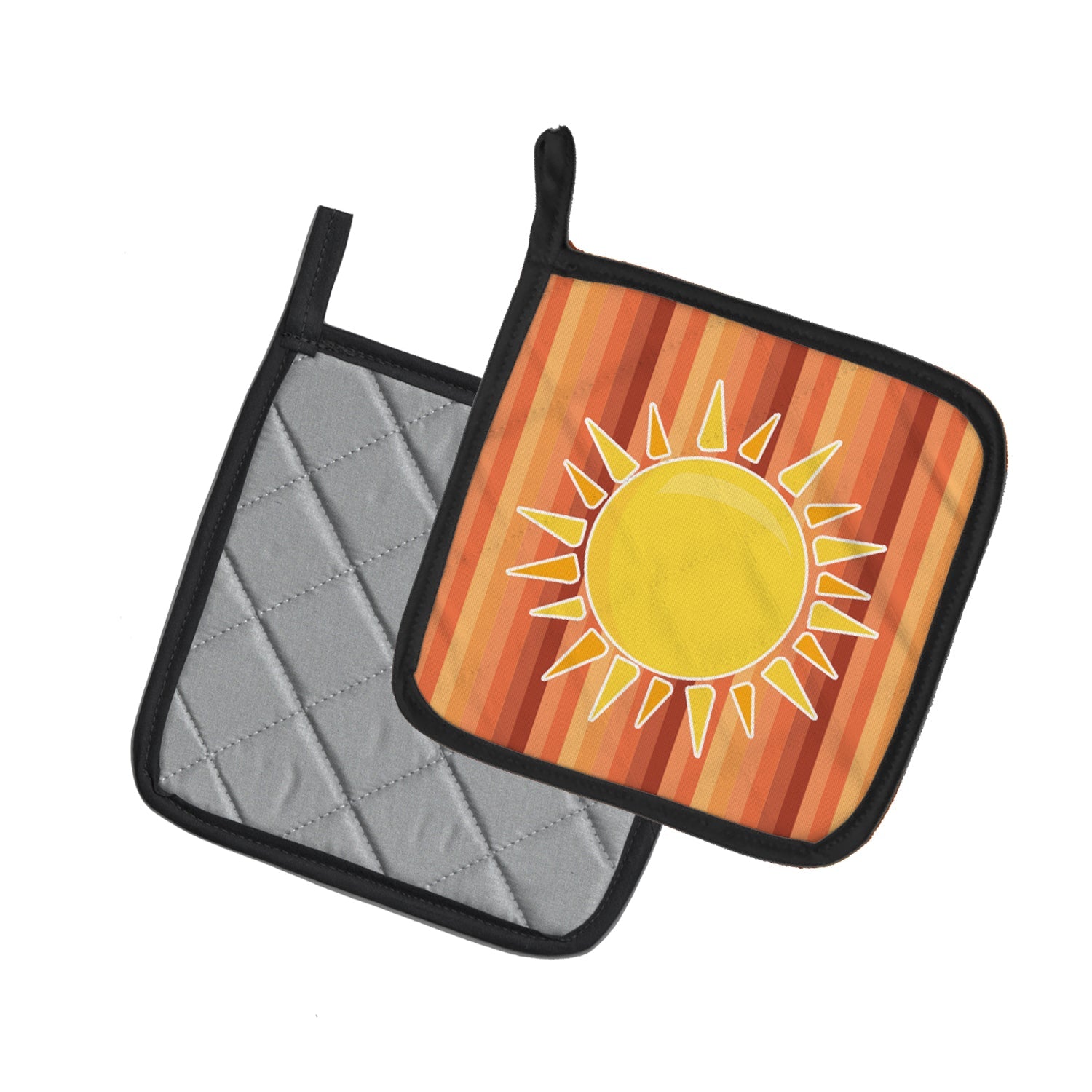 Sun with Stripes Pot Holder Set of 2 Heat Resistant Quilted Hot Pads 7.5 x 7.5 Inch, Insulated Kitchen Trivets for Cooking & Baking