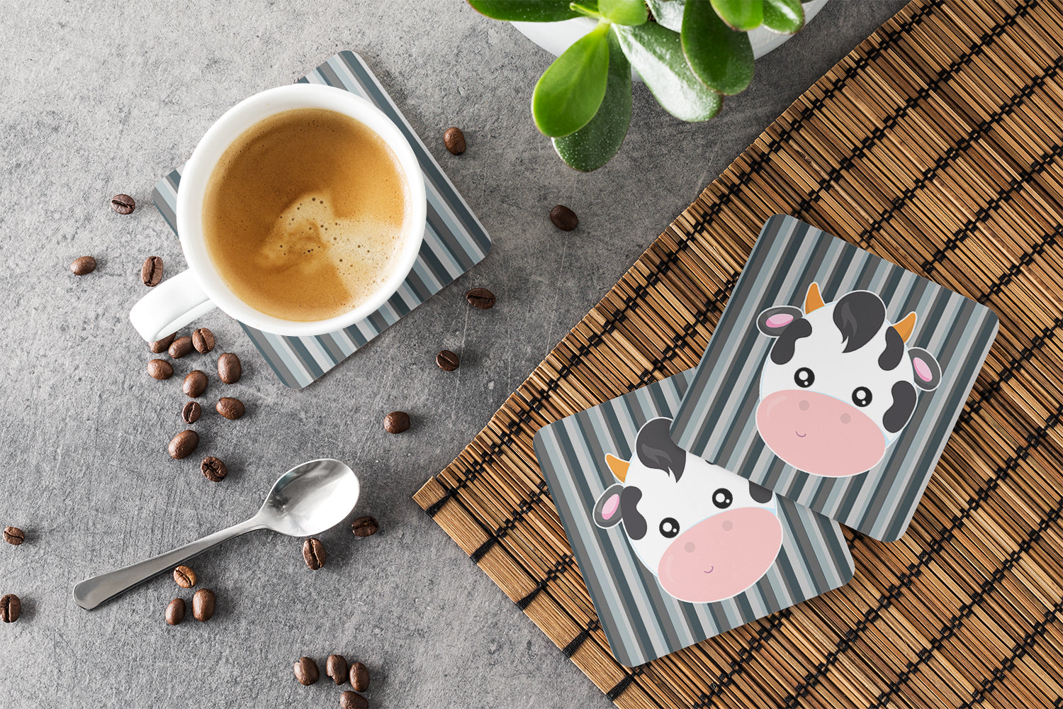 Cow Face Foam Coasters Set of 4 Cup Coasters for Indoor Outdoor, Tabletop Protection, Anti Slip, Mouse pad Material