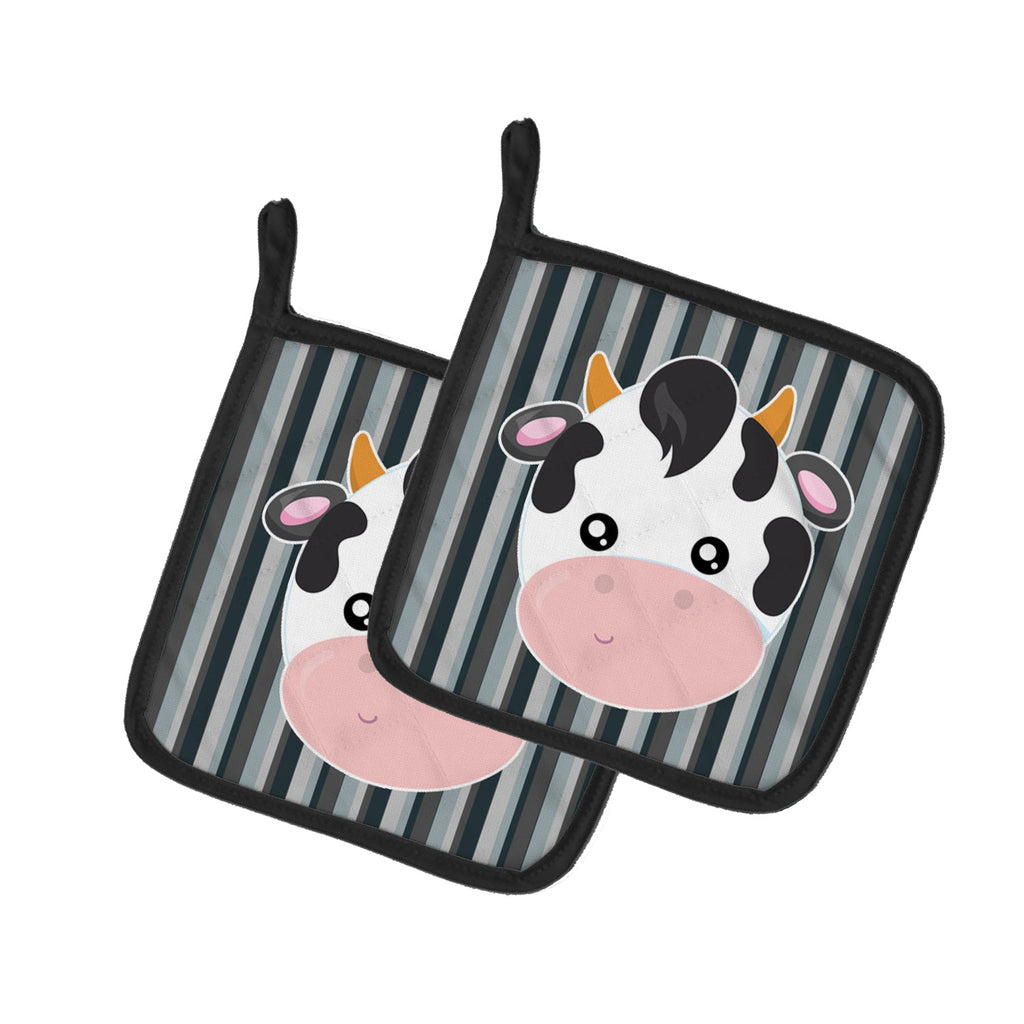 Cow Face Pot Holder Set of 2 Heat Resistant Quilted Hot Pads 7.5 x 7.5 Inch, Insulated Kitchen Trivets for Cooking & Baking