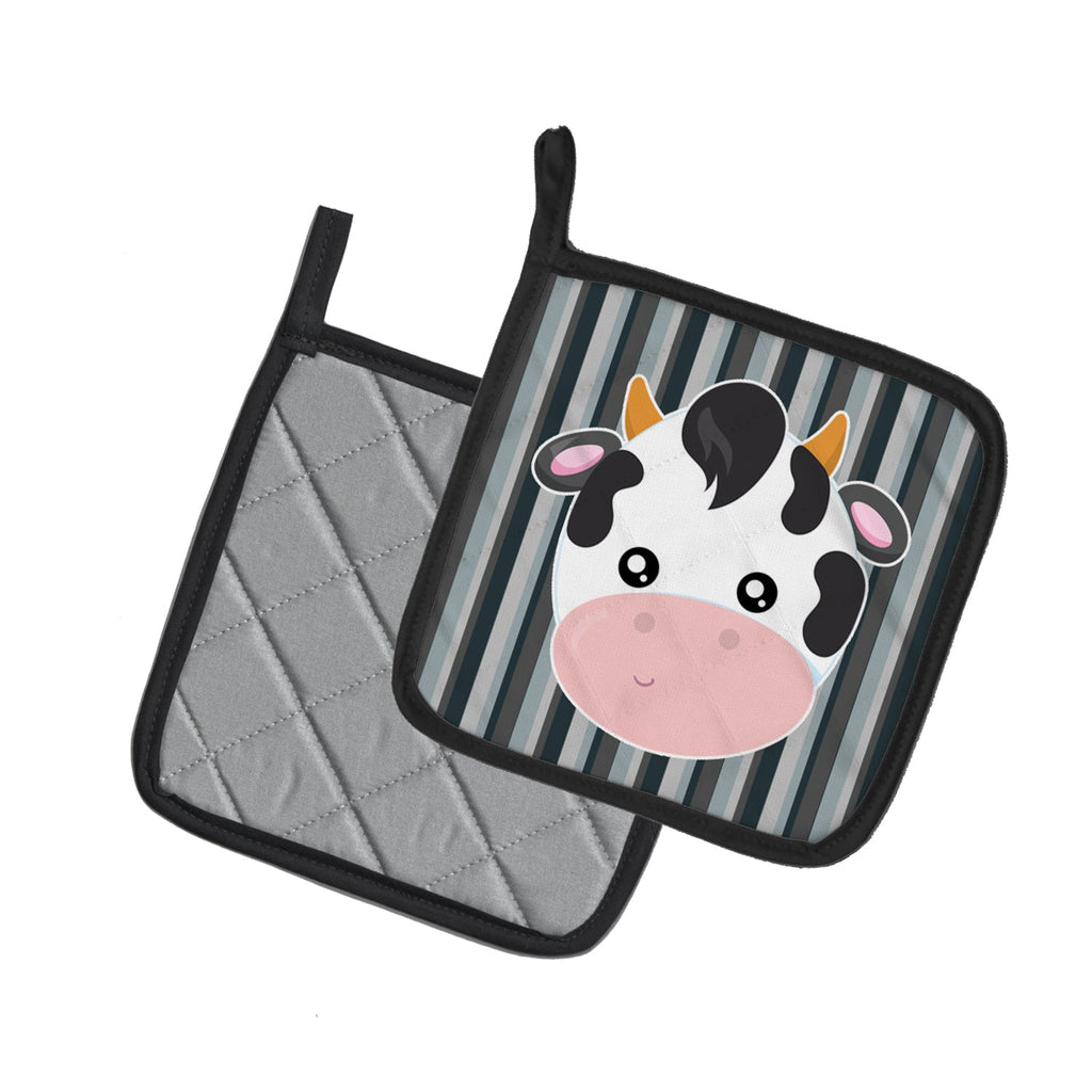 Cow Face Pot Holder Set of 2 Heat Resistant Quilted Hot Pads 7.5 x 7.5 Inch, Insulated Kitchen Trivets for Cooking & Baking